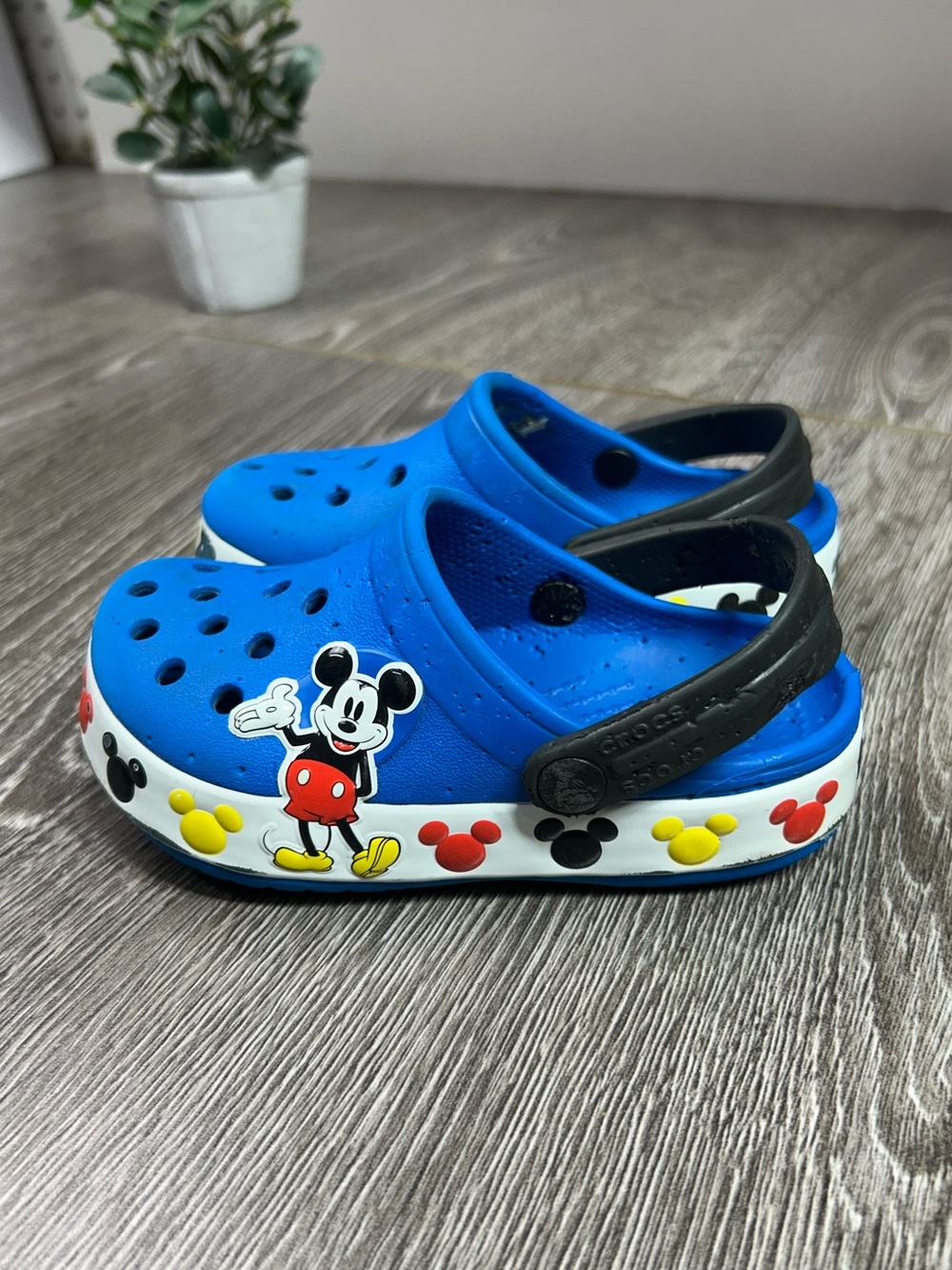 Crocs Kids Blue Mickey Mouse Slip-On Clogs with Black Strap
